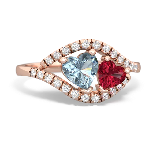 aquamarine-lab ruby mother child ring