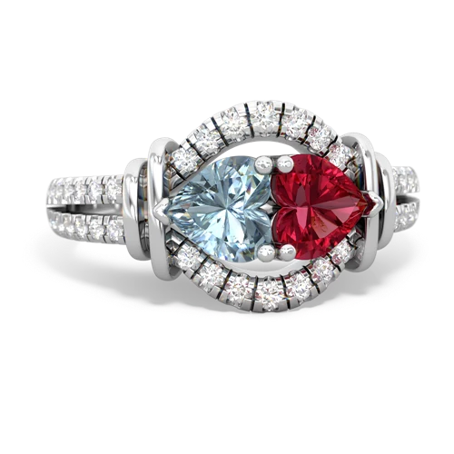 aquamarine-lab ruby pave keepsake ring