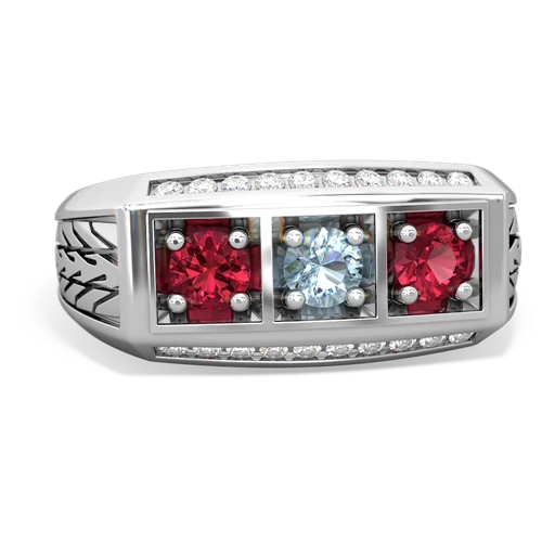 aquamarine-lab ruby three stone ring