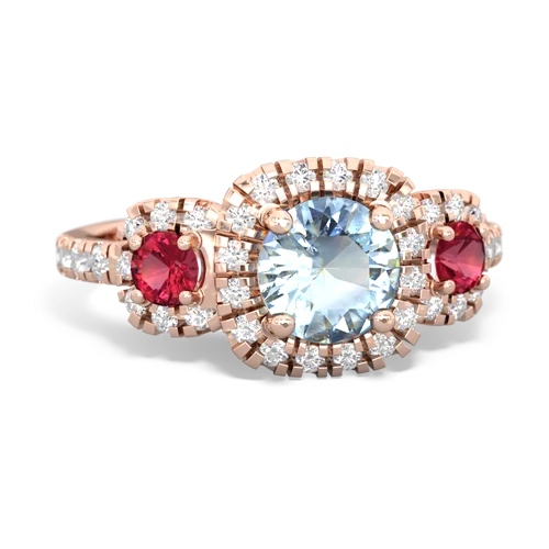 aquamarine-lab ruby three stone regal ring