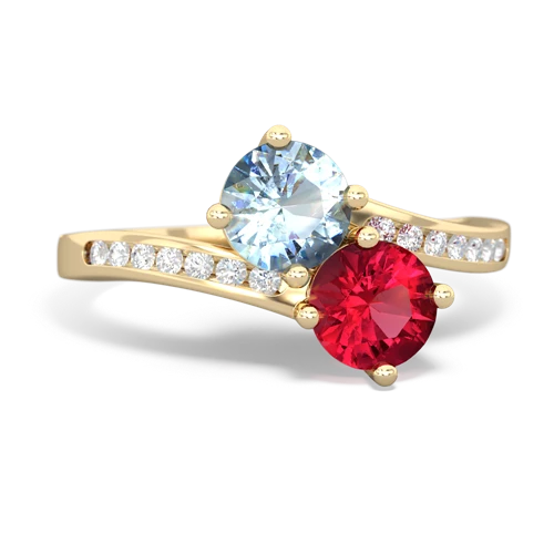 aquamarine-lab ruby two stone channel ring