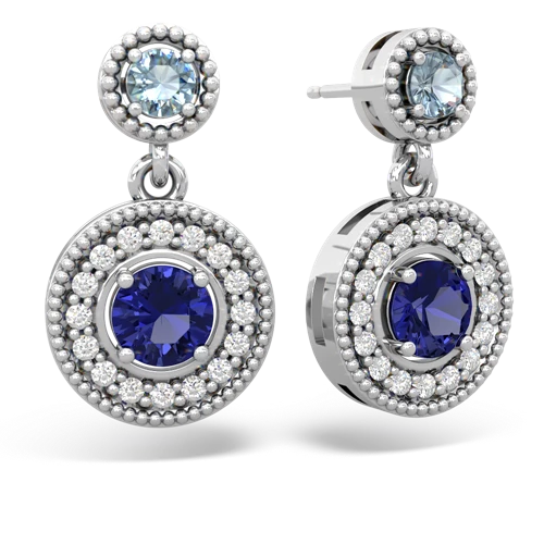 aquamarine-lab sapphire halo earrings