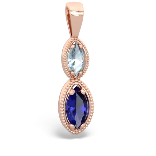 aquamarine-lab sapphire antique milgrain pendant
