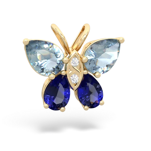 aquamarine-lab sapphire butterfly pendant