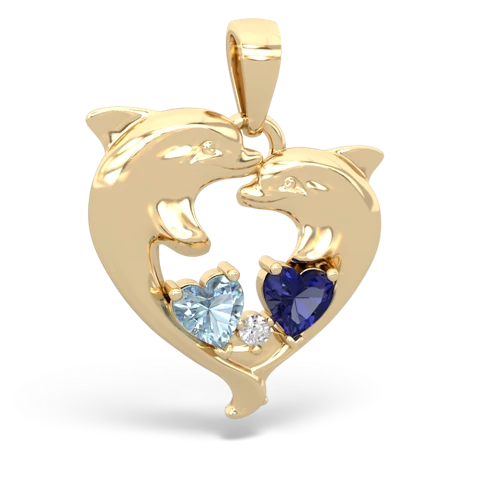 Aquamarine Genuine Aquamarine with Lab Created Sapphire Dolphin Heart pendant Pendant