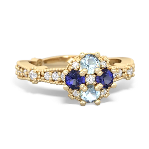Aquamarine Genuine Aquamarine with Lab Created Sapphire Milgrain Antique Style ring Ring