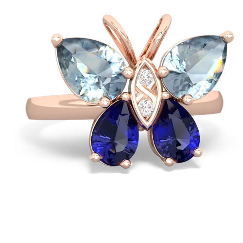 aquamarine-lab sapphire butterfly ring