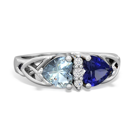 aquamarine-lab sapphire celtic ring