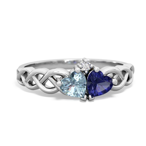 Aquamarine Genuine Aquamarine with Lab Created Sapphire Heart to Heart Braid ring Ring