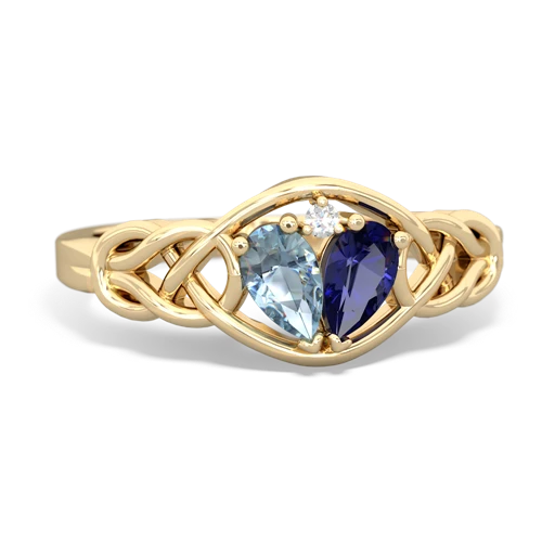aquamarine-lab sapphire celtic knot ring