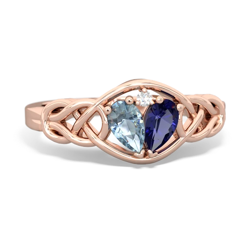 aquamarine-lab sapphire celtic knot ring