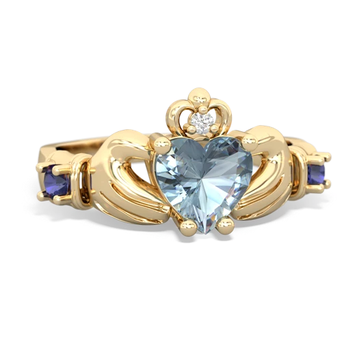 aquamarine-lab sapphire claddagh ring