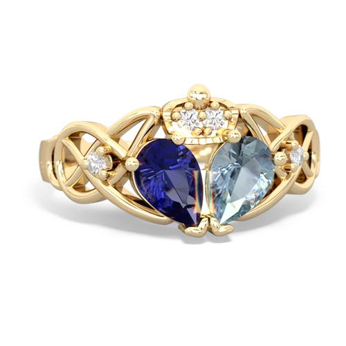 Aquamarine Genuine Aquamarine with Lab Created Sapphire Two Stone Claddagh ring Ring