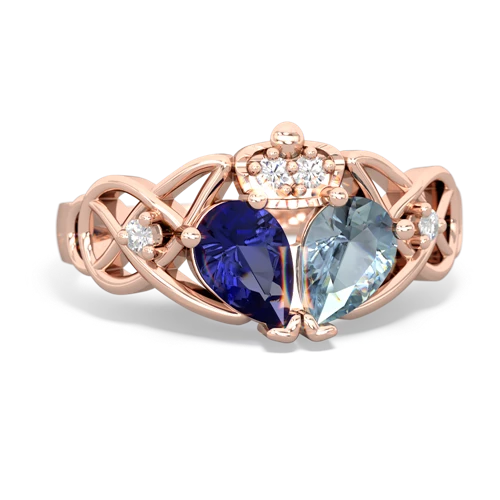 aquamarine-lab sapphire claddagh ring