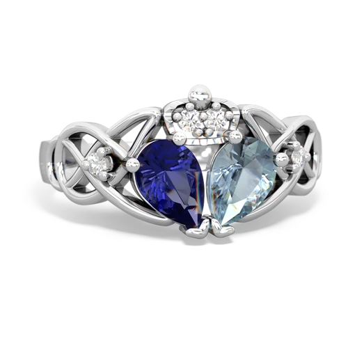 aquamarine-lab sapphire claddagh ring