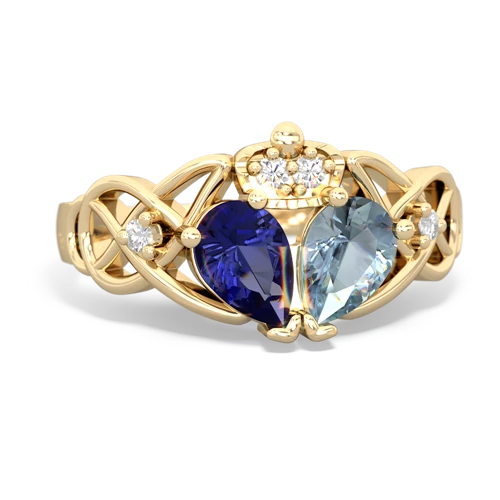 aquamarine-lab sapphire claddagh ring