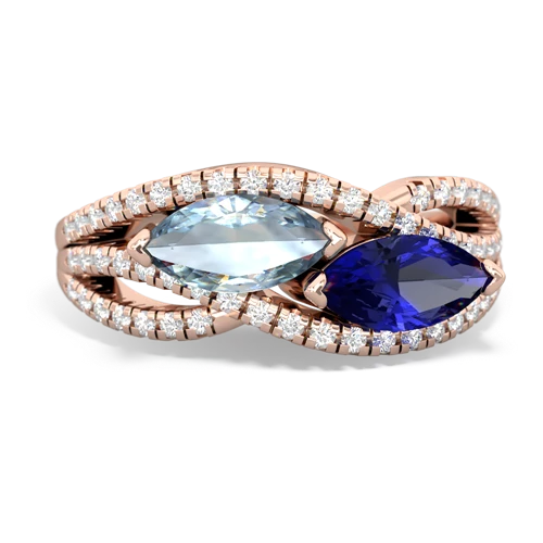 Aquamarine Genuine Aquamarine with Lab Created Sapphire Diamond Rivers ring Ring