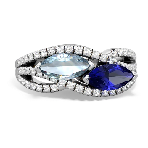 aquamarine-lab sapphire double heart ring