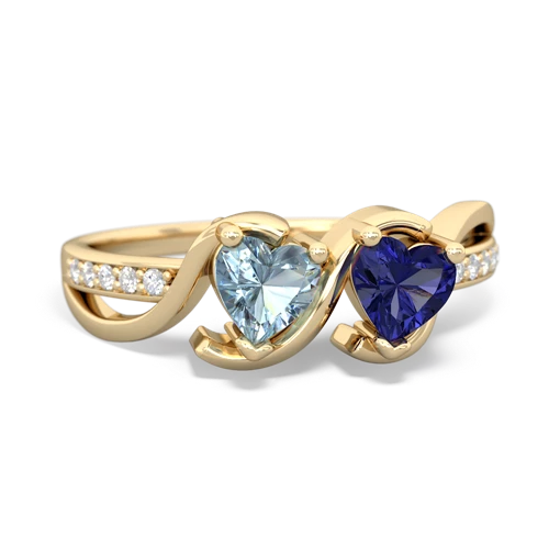 aquamarine-lab sapphire double heart ring