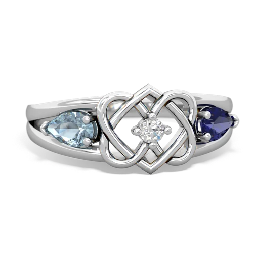 aquamarine-lab sapphire double heart ring