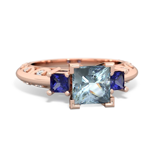 Aquamarine Genuine Aquamarine with Lab Created Sapphire and  Art Deco ring Ring