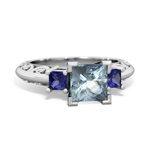 Aquamarine Genuine Aquamarine with Lab Created Sapphire and Lab Created Pink Sapphire Art Deco ring Ring