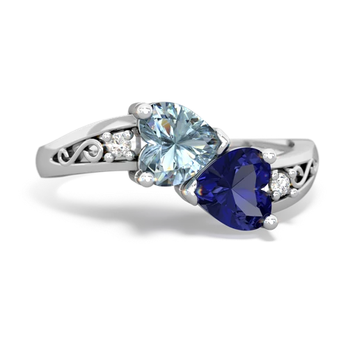 aquamarine-lab sapphire filligree ring