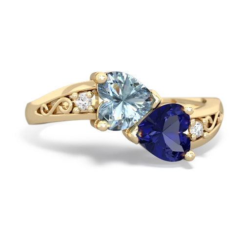 Aquamarine Genuine Aquamarine with Lab Created Sapphire Snuggling Hearts ring Ring