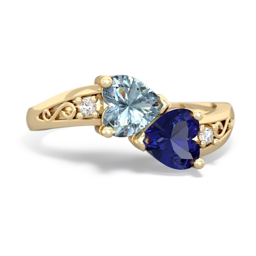 aquamarine-lab sapphire filligree ring