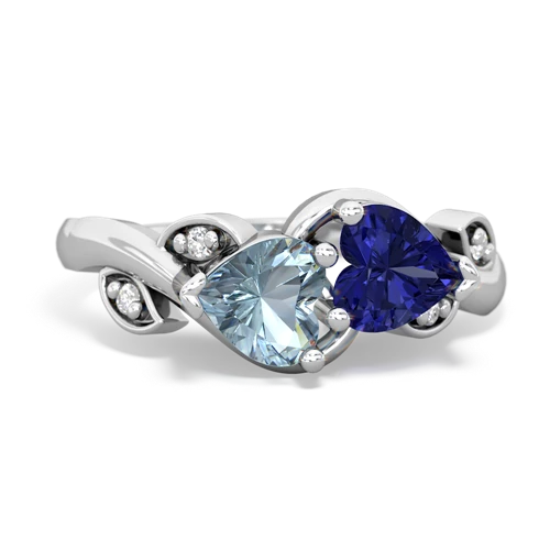 aquamarine-lab sapphire floral keepsake ring