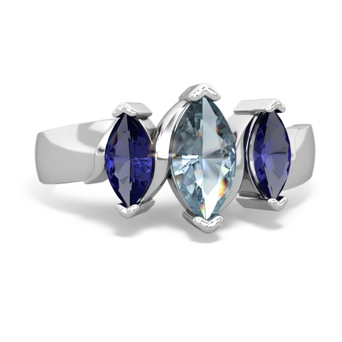 Aquamarine Genuine Aquamarine with Lab Created Sapphire and  Three Peeks ring Ring
