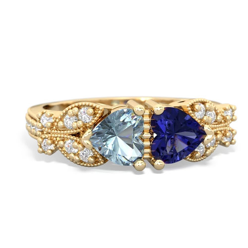 Aquamarine Genuine Aquamarine with Lab Created Sapphire Diamond Butterflies ring Ring