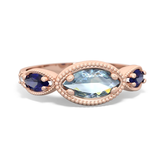 Aquamarine Genuine Aquamarine with Lab Created Sapphire and  Antique Style Keepsake ring Ring