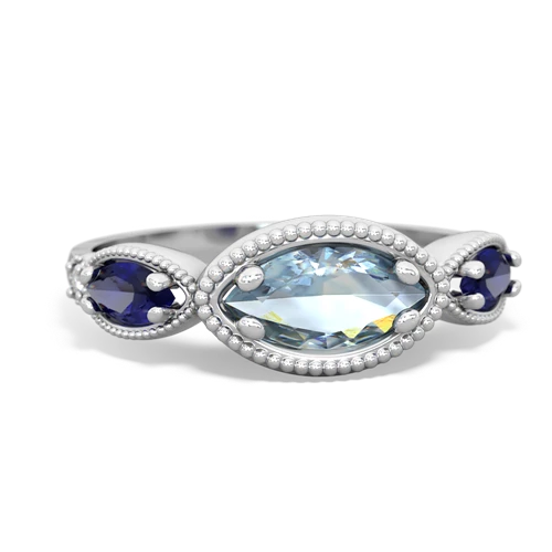 aquamarine-lab sapphire milgrain marquise ring