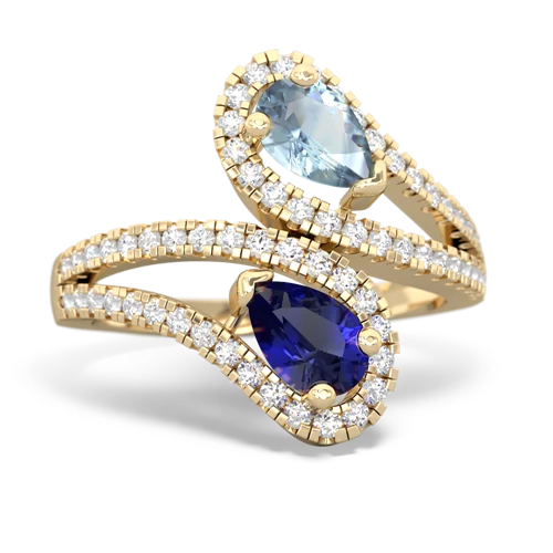 aquamarine-lab sapphire pave swirls ring