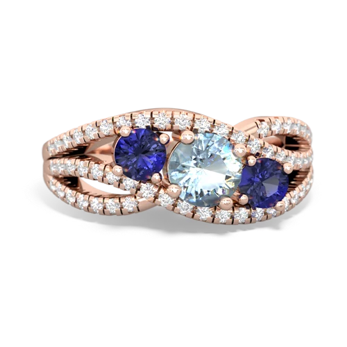 aquamarine-lab sapphire three stone pave ring