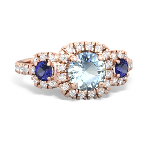 aquamarine-lab sapphire three stone regal ring