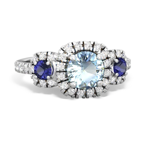 aquamarine-lab sapphire three stone regal ring