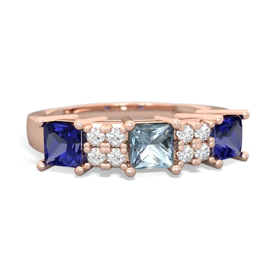 Aquamarine Genuine Aquamarine with Lab Created Sapphire and  Three Stone ring Ring