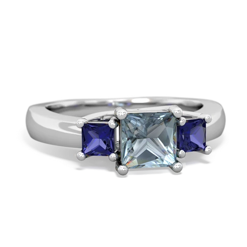 Aquamarine Genuine Aquamarine with Lab Created Sapphire and  Three Stone Trellis ring Ring
