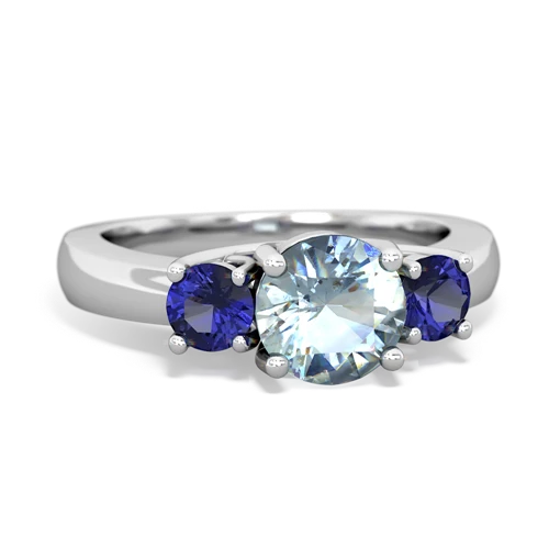 Aquamarine Genuine Aquamarine with Lab Created Sapphire and Lab Created Pink Sapphire Three Stone Trellis ring Ring
