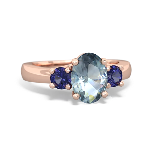 Aquamarine Genuine Aquamarine with Lab Created Sapphire Three Stone Trellis ring Ring