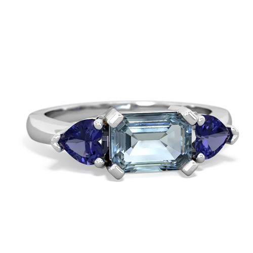 Aquamarine Genuine Aquamarine with Lab Created Sapphire and Genuine Tanzanite Three Stone ring Ring