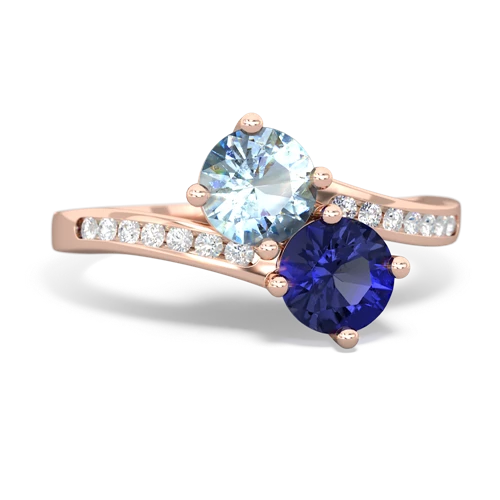 Aquamarine Genuine Aquamarine with Lab Created Sapphire Keepsake Two Stone ring Ring