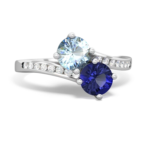 aquamarine-lab sapphire two stone channel ring