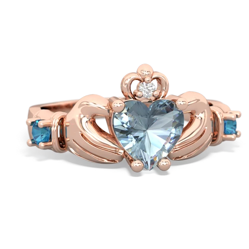 Aquamarine Genuine Aquamarine with Genuine London Blue Topaz and Lab Created Pink Sapphire Claddagh ring Ring