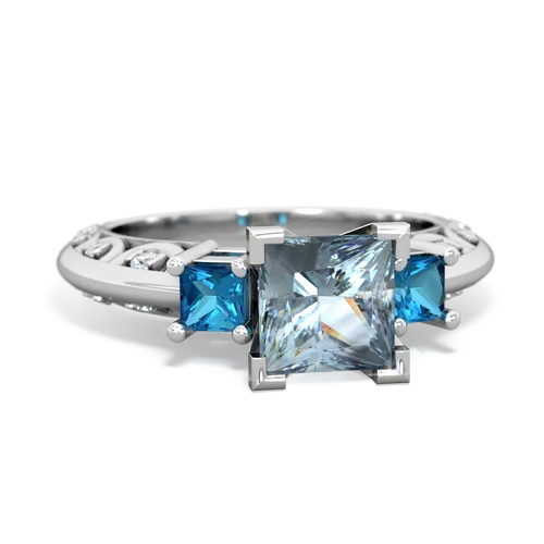 Aquamarine Genuine Aquamarine with Genuine London Blue Topaz and Genuine Emerald Art Deco ring Ring