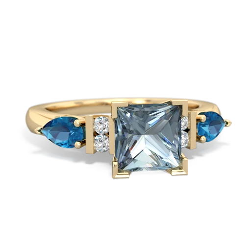 Aquamarine Genuine Aquamarine with Genuine London Blue Topaz and Genuine Opal Engagement ring Ring