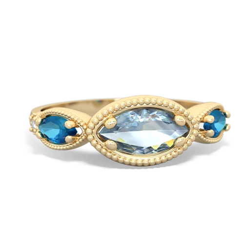 Aquamarine Genuine Aquamarine with Genuine London Blue Topaz and Genuine Fire Opal Antique Style Keepsake ring Ring