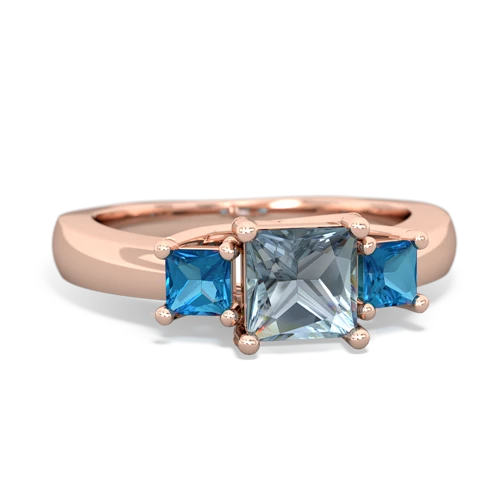 Aquamarine Genuine Aquamarine with Genuine London Blue Topaz and Genuine Aquamarine Three Stone Trellis ring Ring
